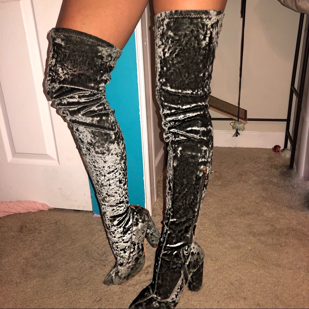 Cape Robbin Thigh-High Crushed Velvet Heel Boots